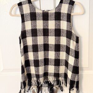 Zara Tweed and Fringed Checkered Sleeveless Top Size XS